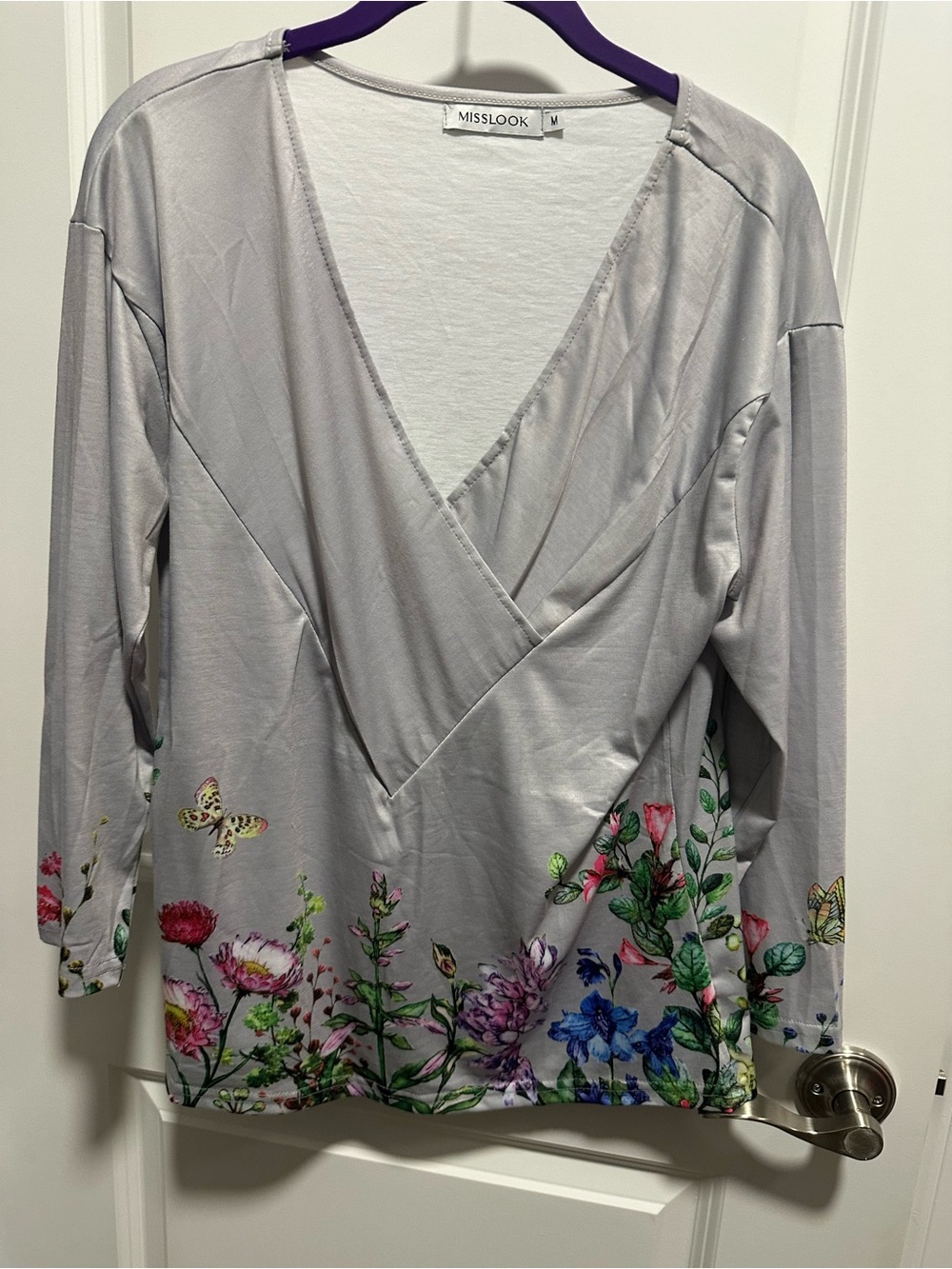 MISSLOOK Light Gray Scoop Neck Top